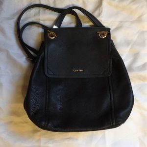 calvin klein designer black leather backpack